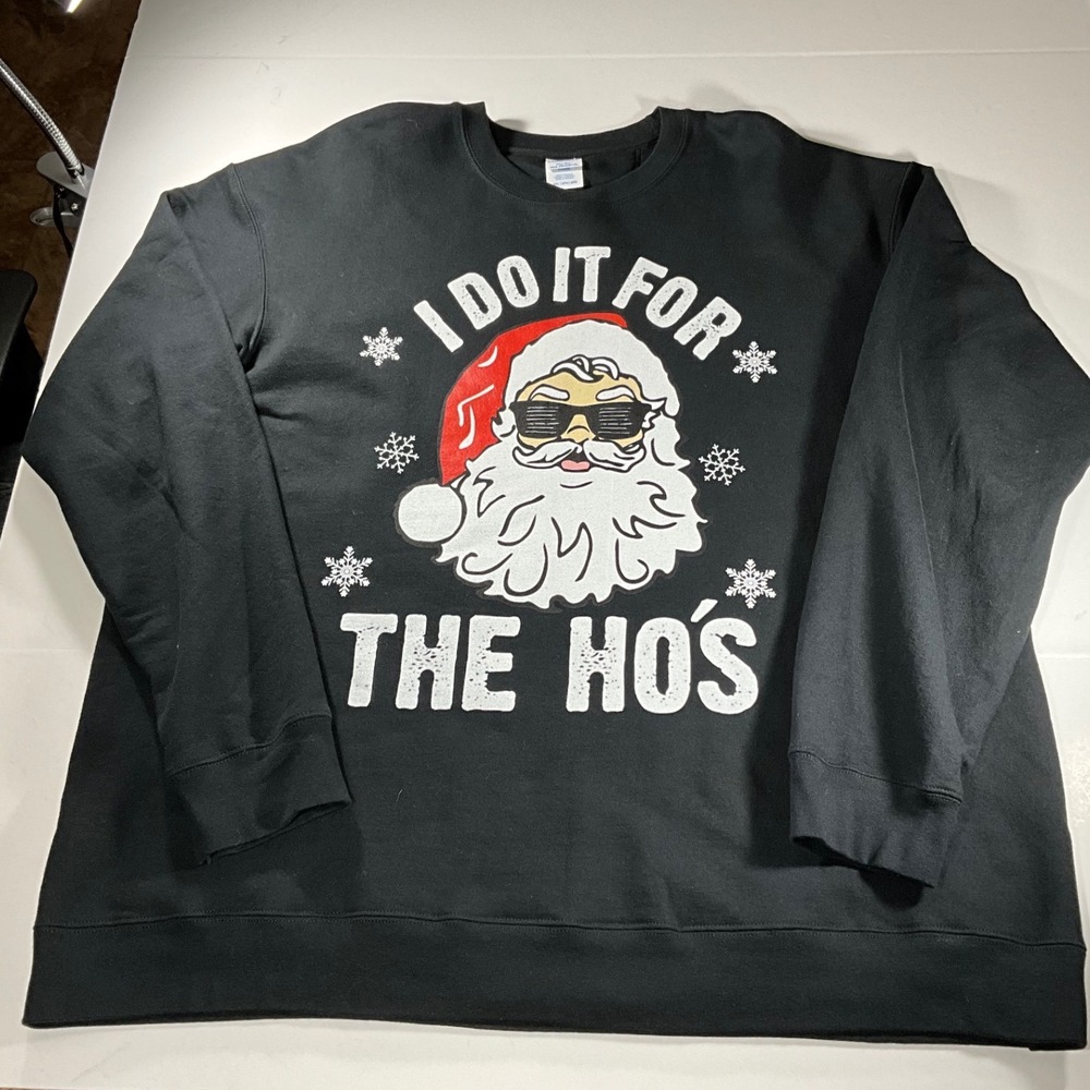 Port & Company Mens 2XL Black I Do It For The Hos Santa Christmas Sweatshirt